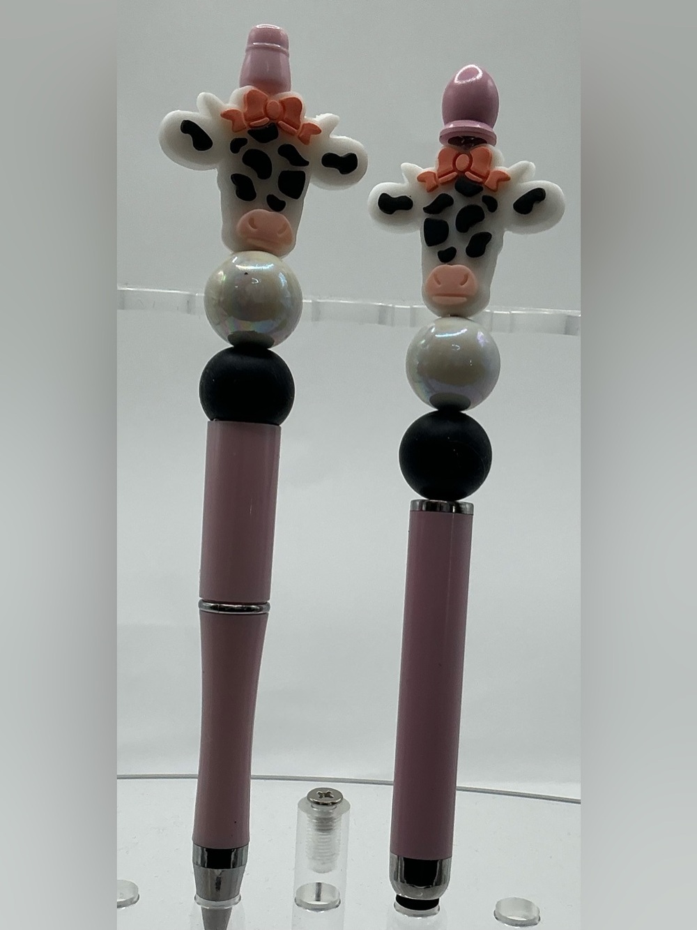 CUTE HOLSTEIN COW PEN AND STYLUS SET BEADED HANDMADE DECORATIVE